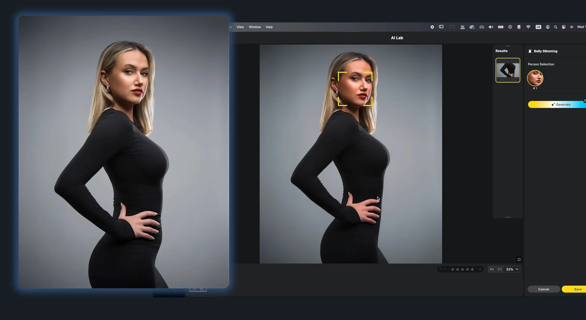 Körperkorrektur bei einer Frau in Evoto AI