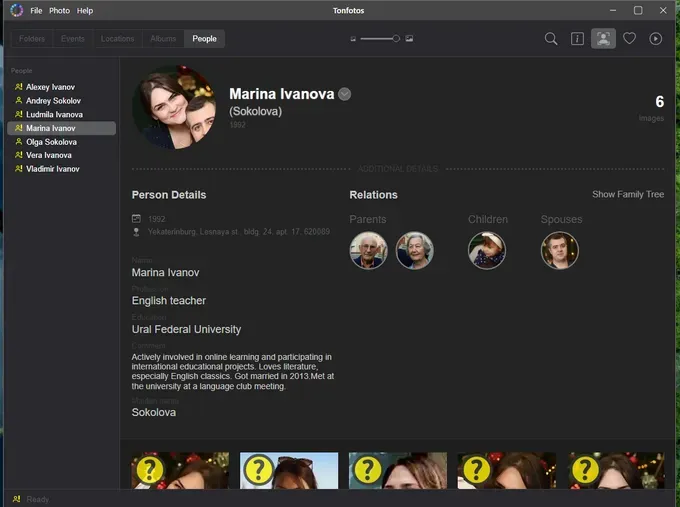 An example of a persona card in Tonfotos