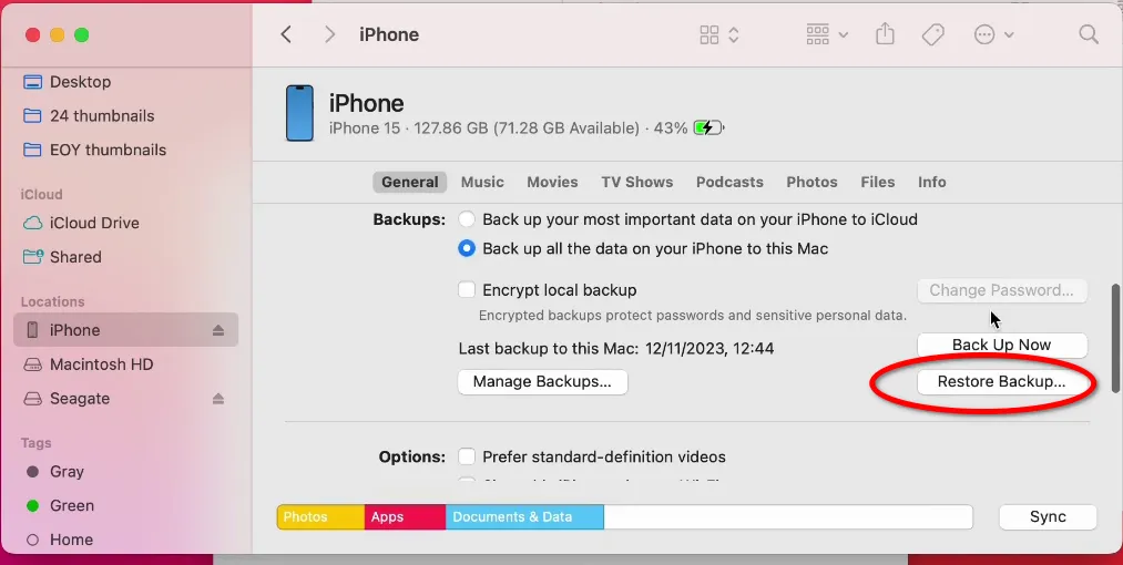 Creating local iPhone backups