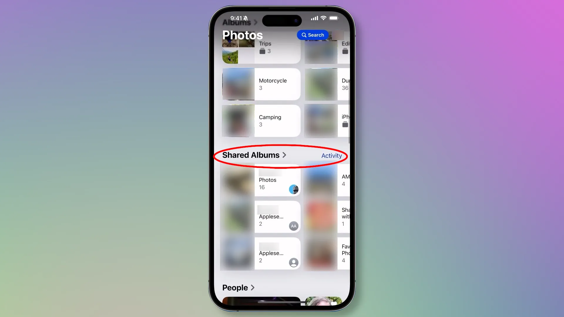 The Shared Albums section in the Apple Photos app