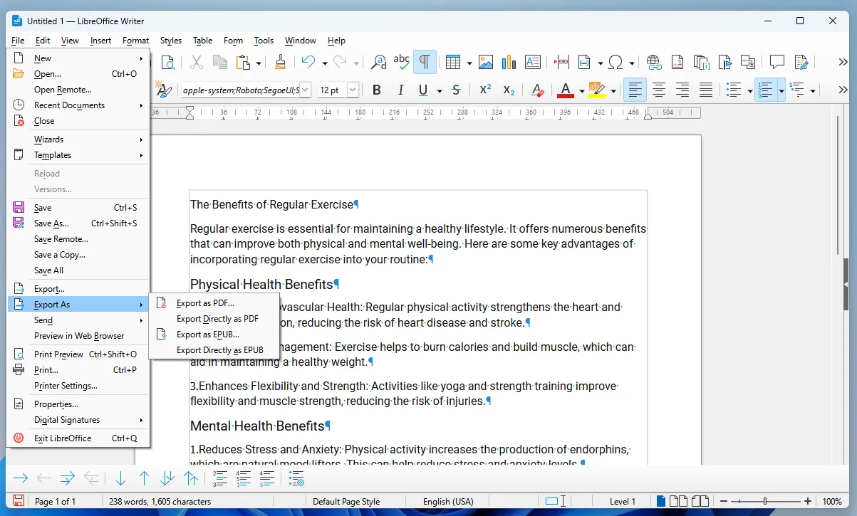 How to Save PDF in LibreOffice Writer