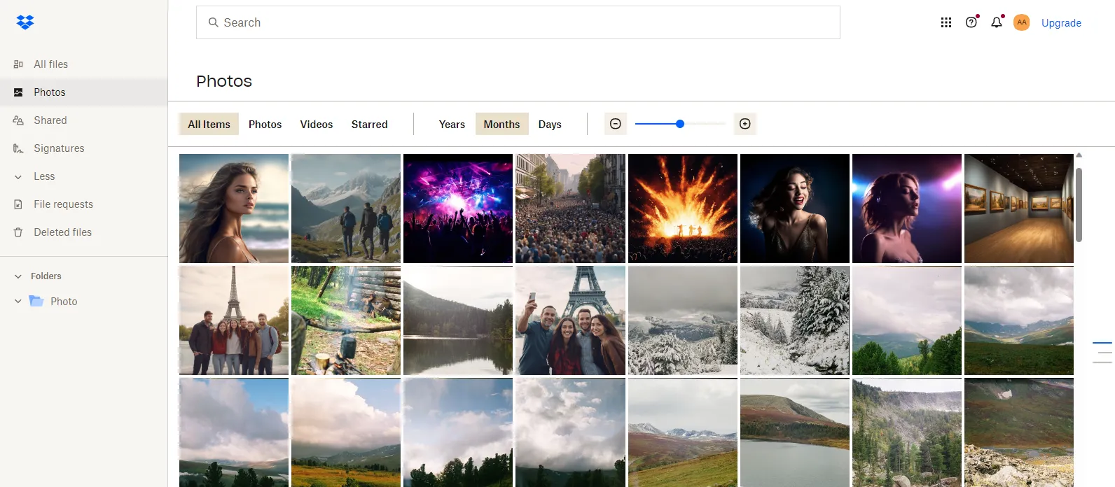 DropBox interface for accessing cloud storage photo archive