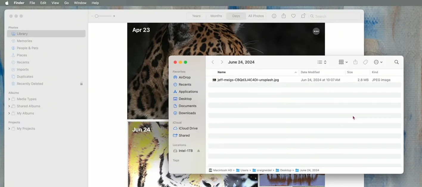 Example of exporting a photo from Apple Photos