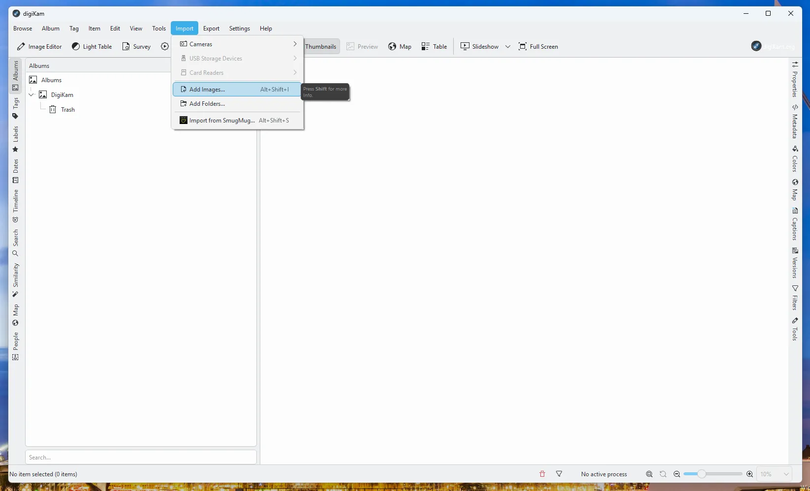 Starting the import of photos from OneDrive into DigiKam
