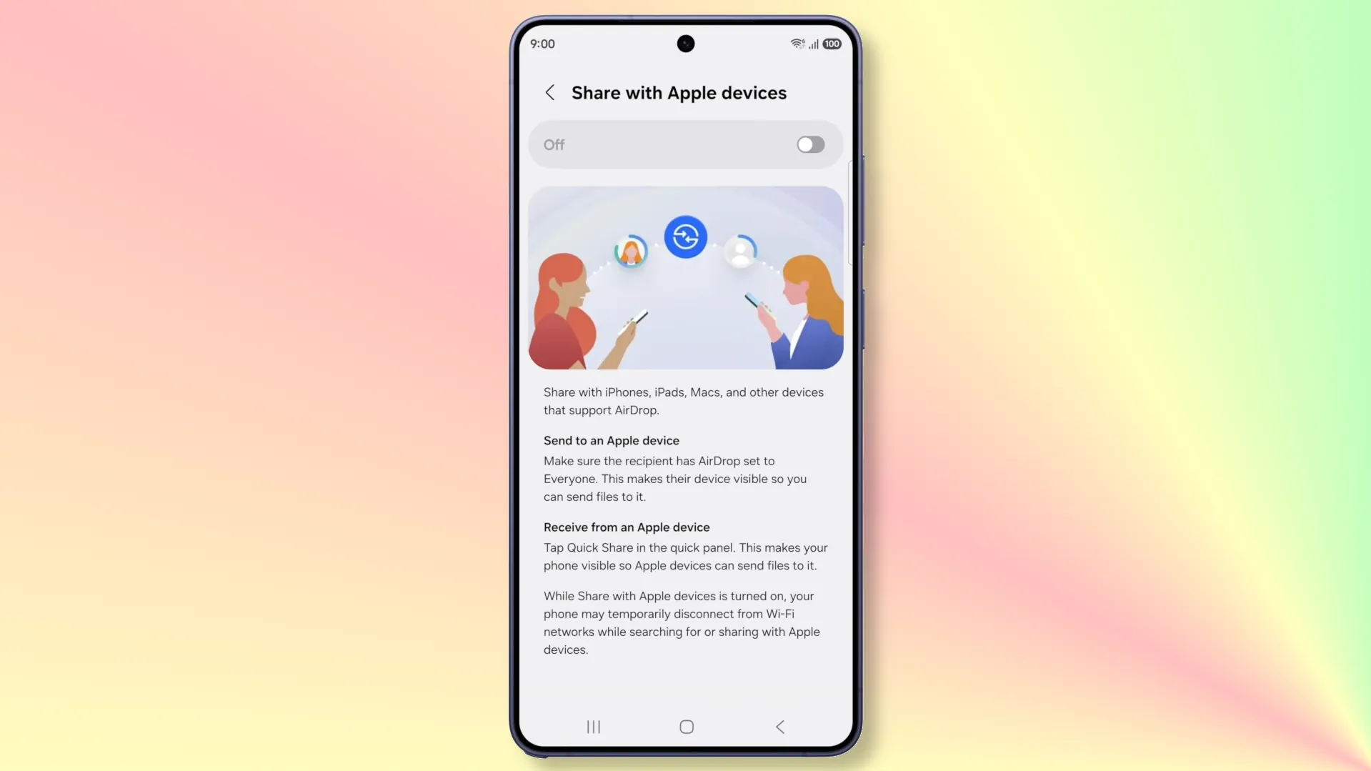 Enabling AirDrop support in Samsung phone settings