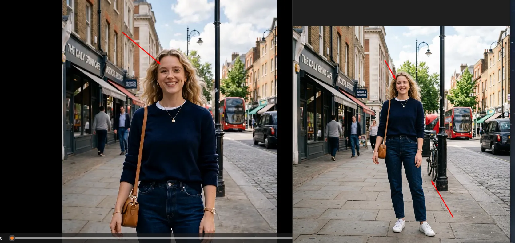 Comparing the still frame with our original generated image