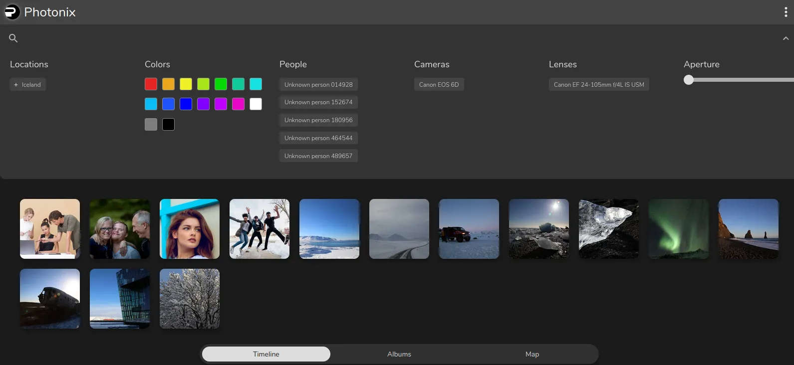 Menu for managing the server program for storing photos Photonix
