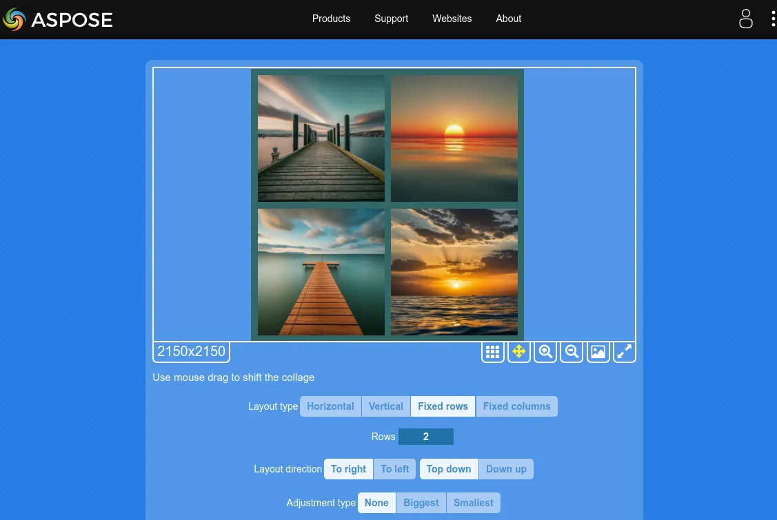 Interface for creating a photo collage in Aspose