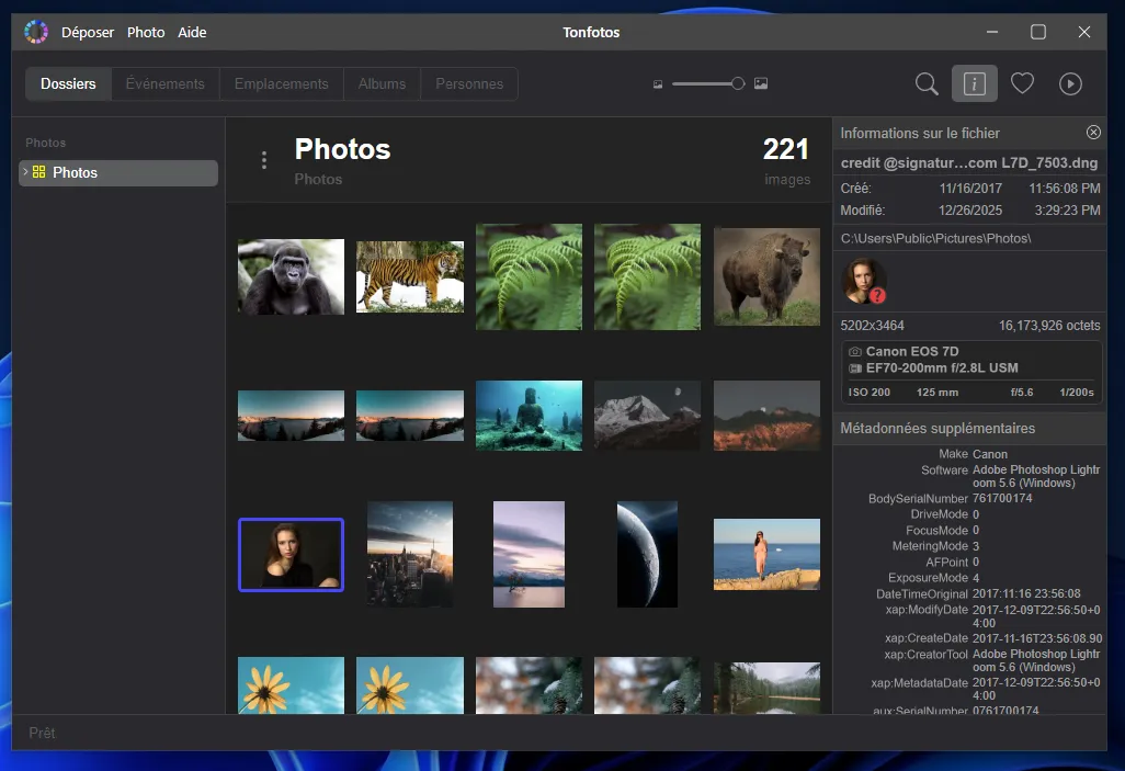 Écran de l'application Tonfotos