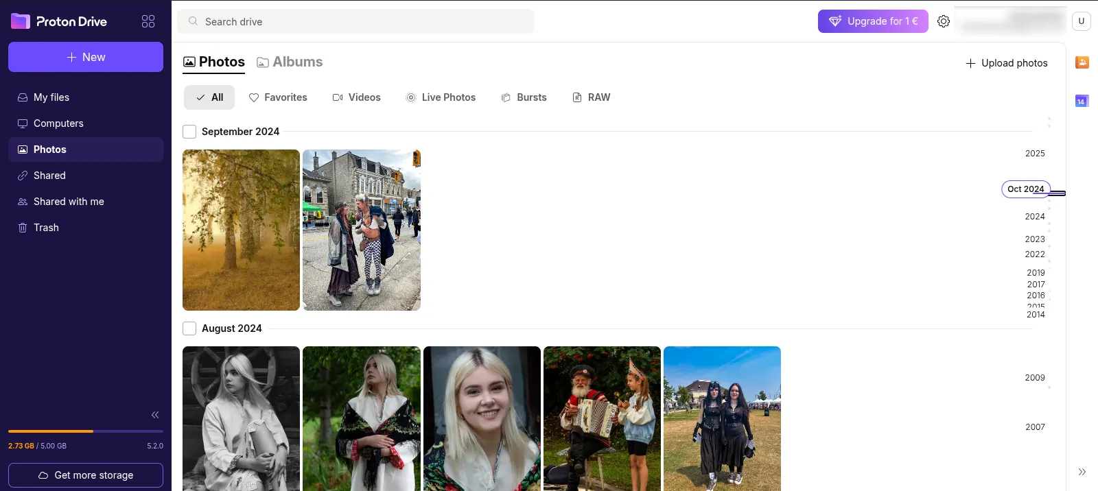 Photos tab in Proton Drive