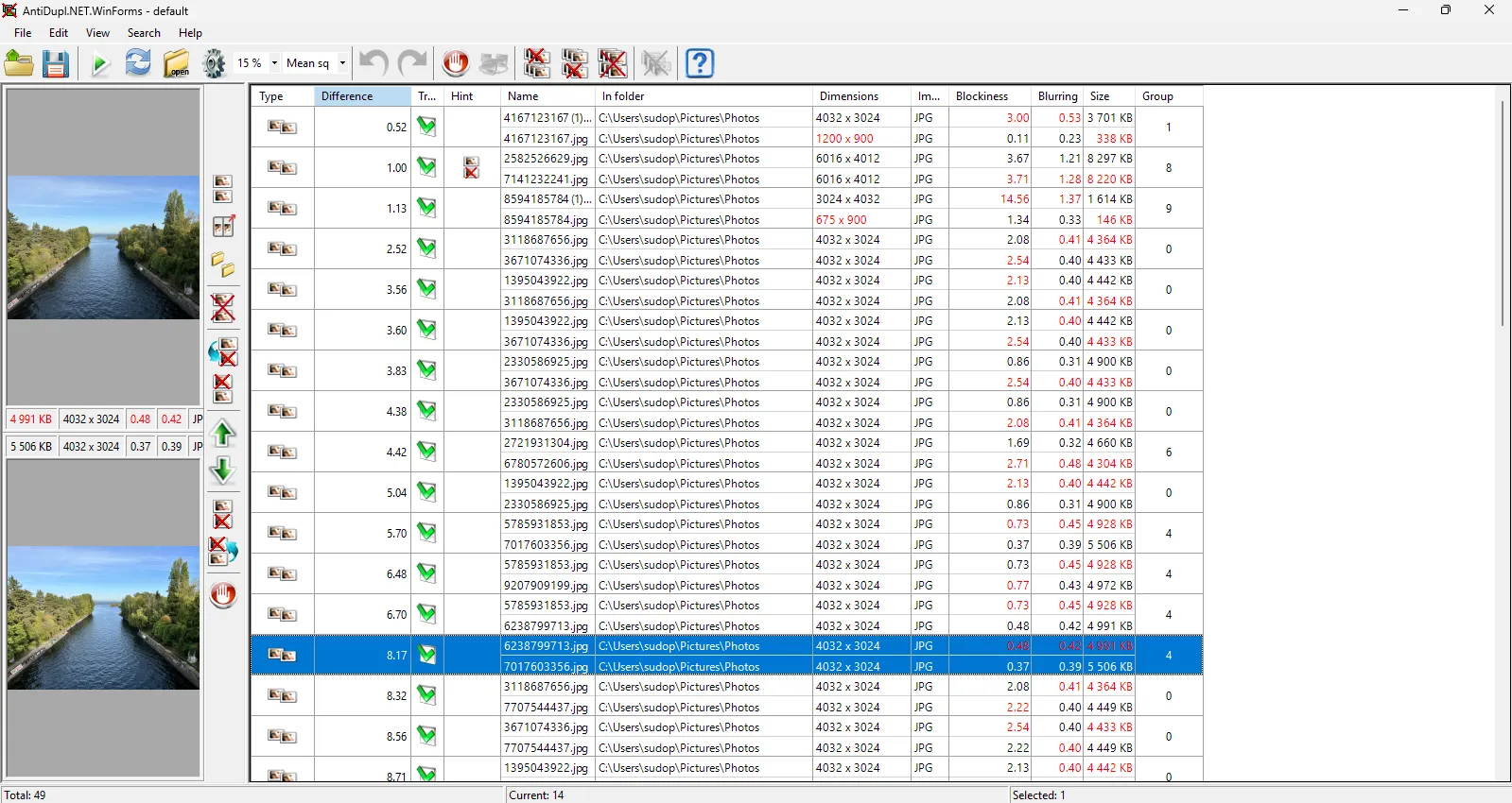 Интерфейс и пример работы PhotoSweeper