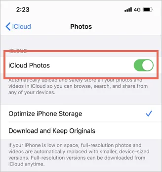 Enable iCloud Photo Sync in iPhone Settings