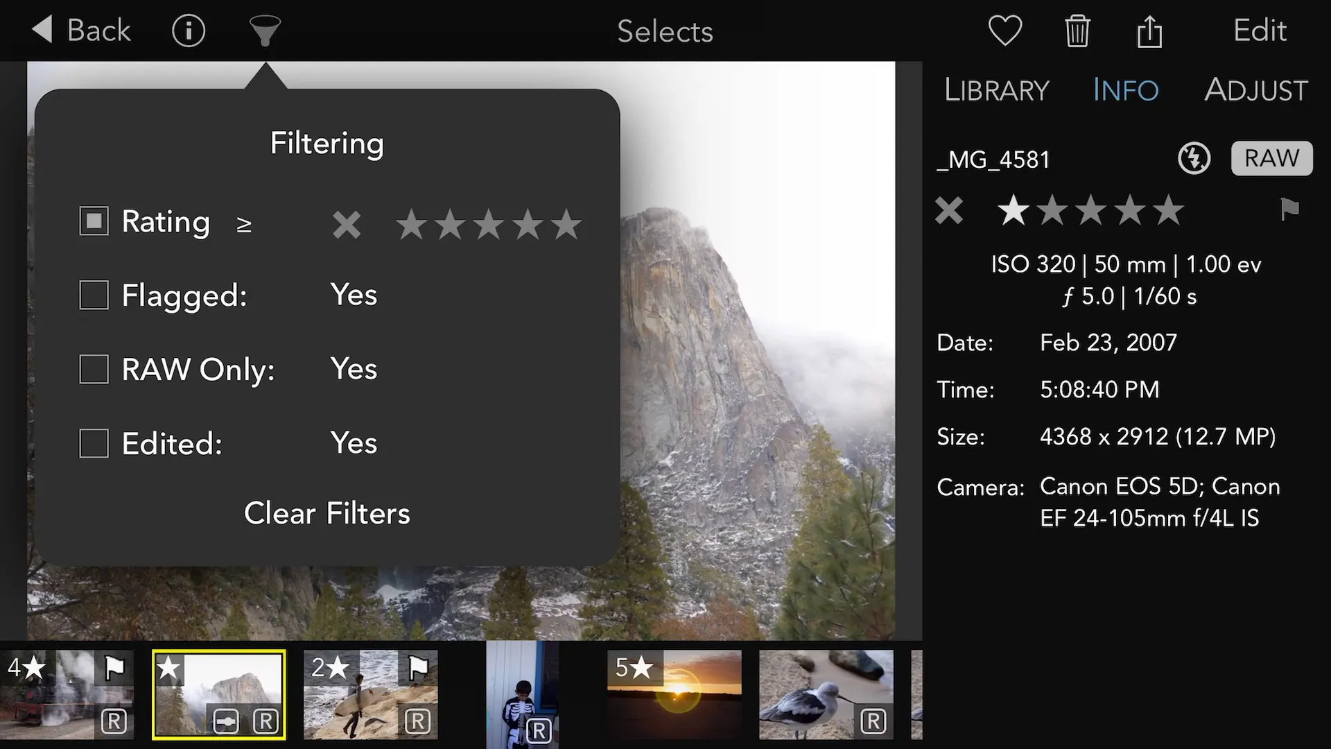 The interface and sorting options in the RAW Power photo management app