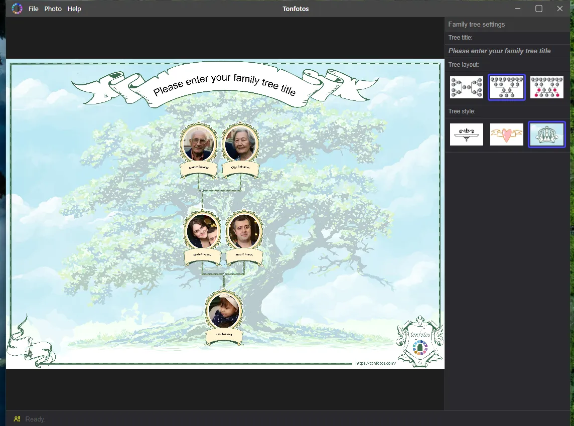 Example of a family tree in Tonfotos