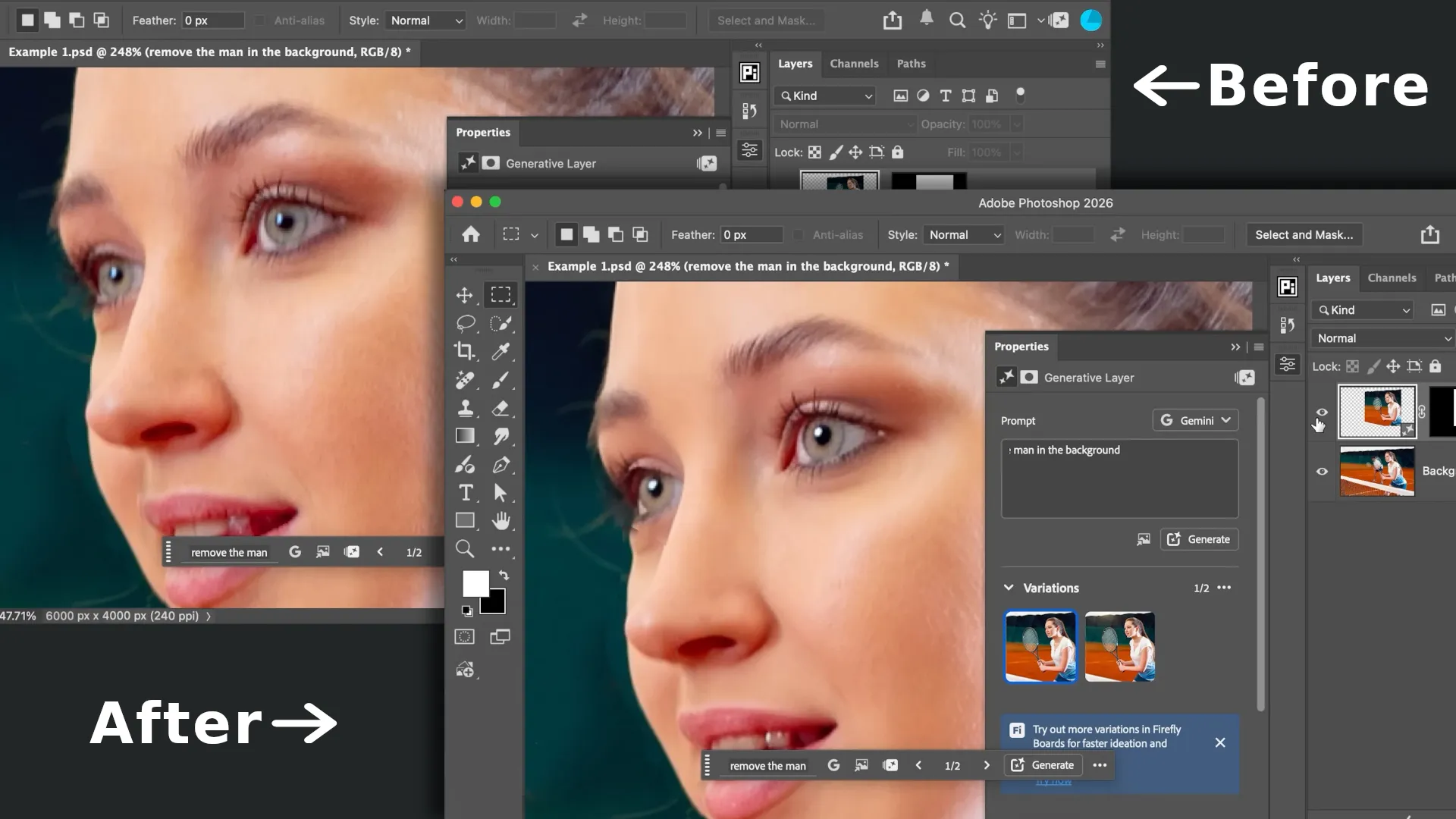 Verzerrte Gesichtszüge nach Bearbeitung eines Fotos mit Photoshop-KI