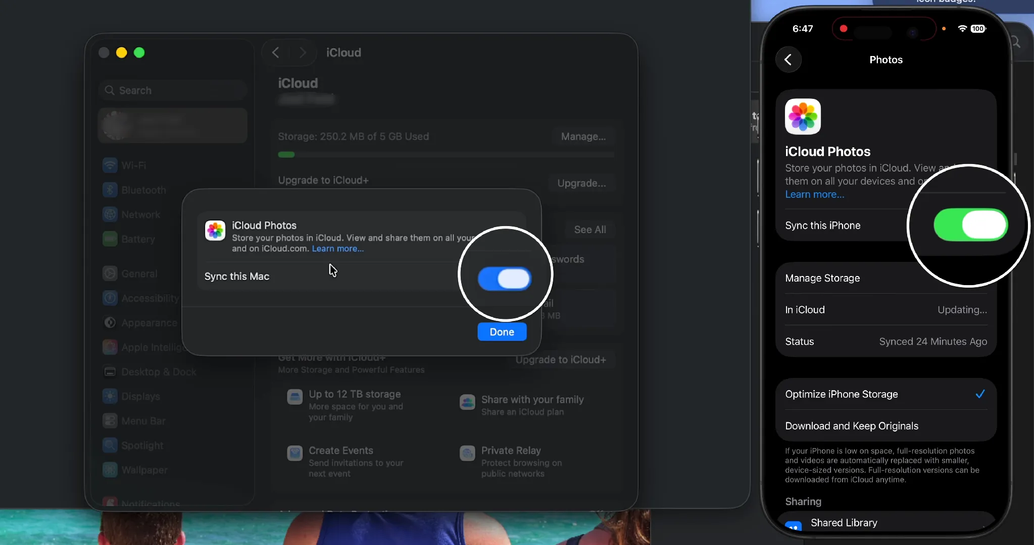 Setting up iCloud synchronization on iPhone and MacBook