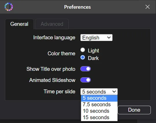 Preferences for UI and slideshow settings
