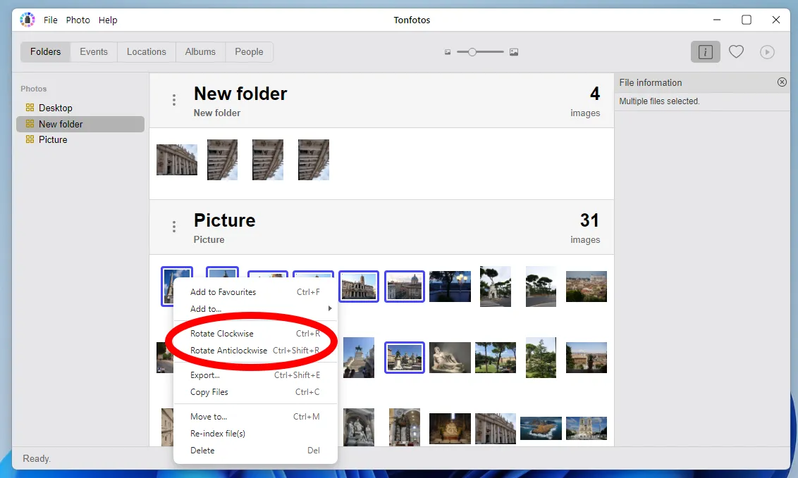 How to rotate several photos at once in the Tonfotos application