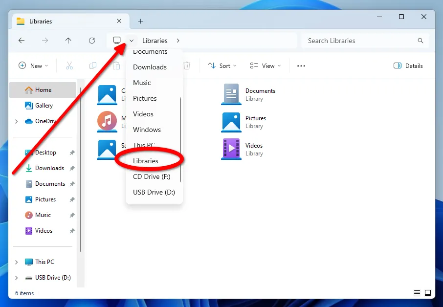 Abrir la sección Bibliotecas en Windows 10/11