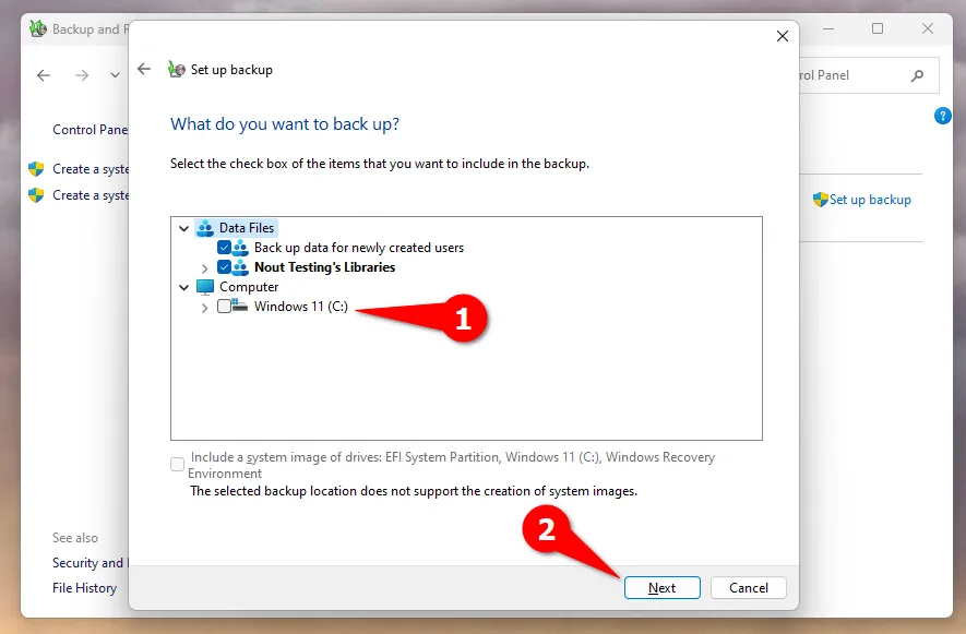 Setting up a Windows 11 backup destination