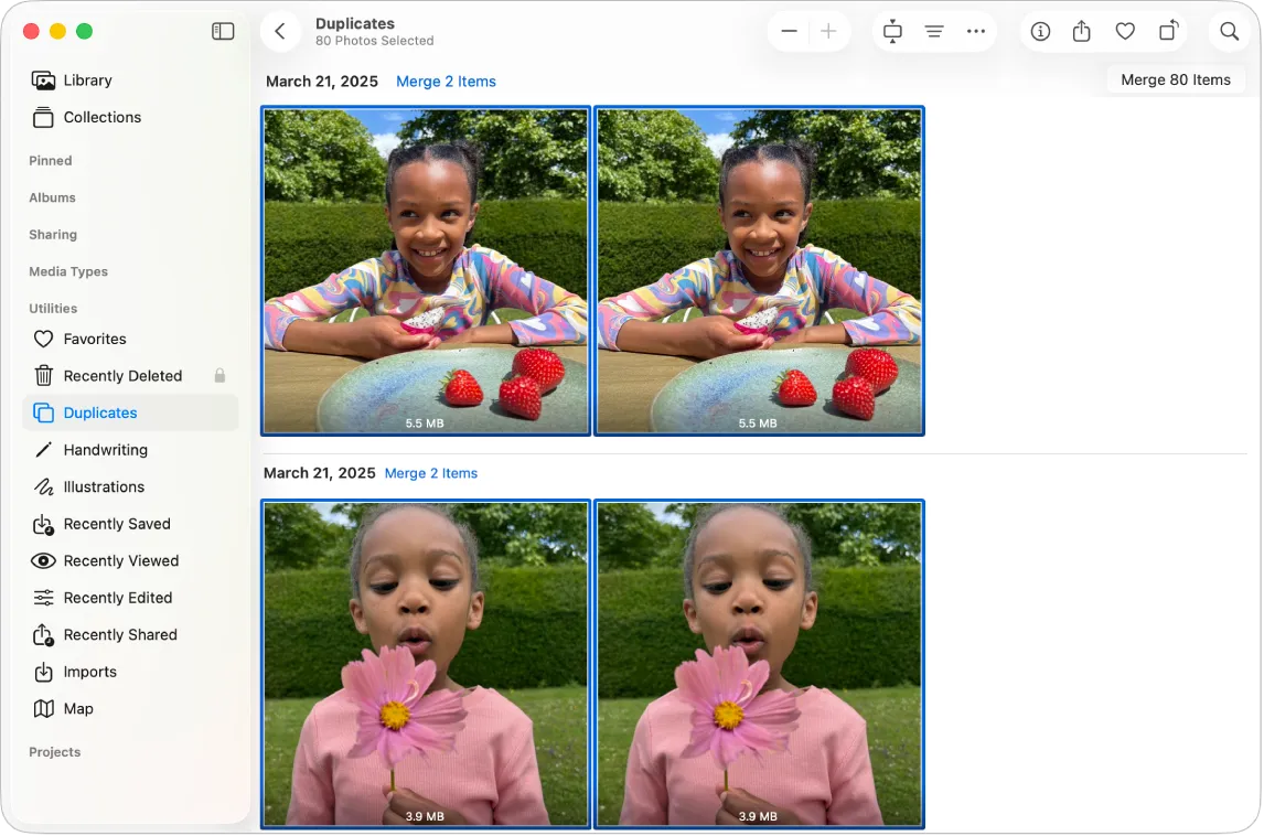 Example of duplicate detection in Apple Photos