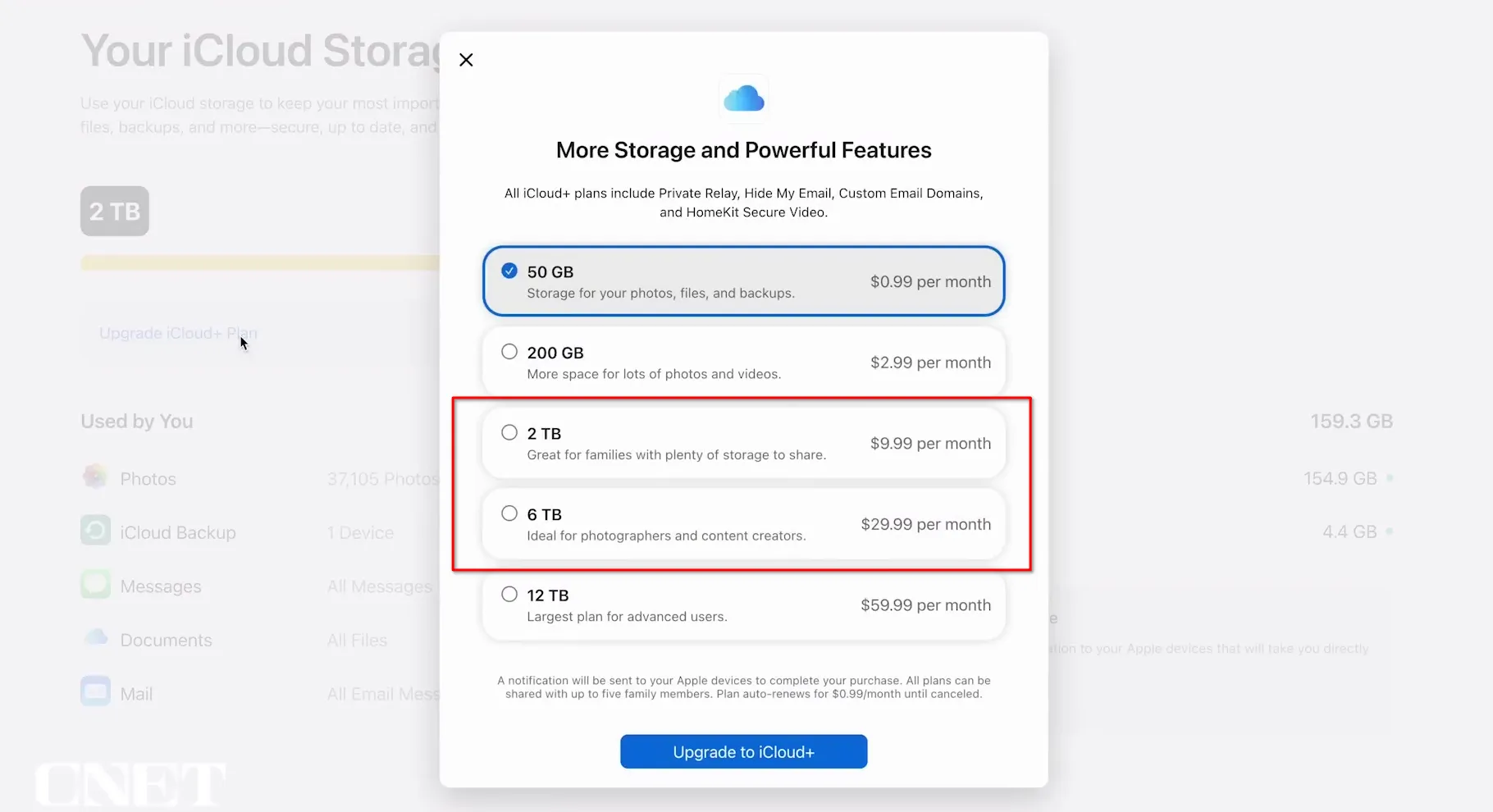 iCloud storage costs