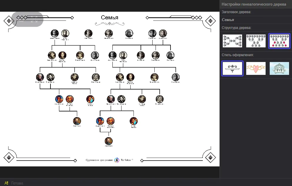 Семейное древо, созданное в Tonfotos
