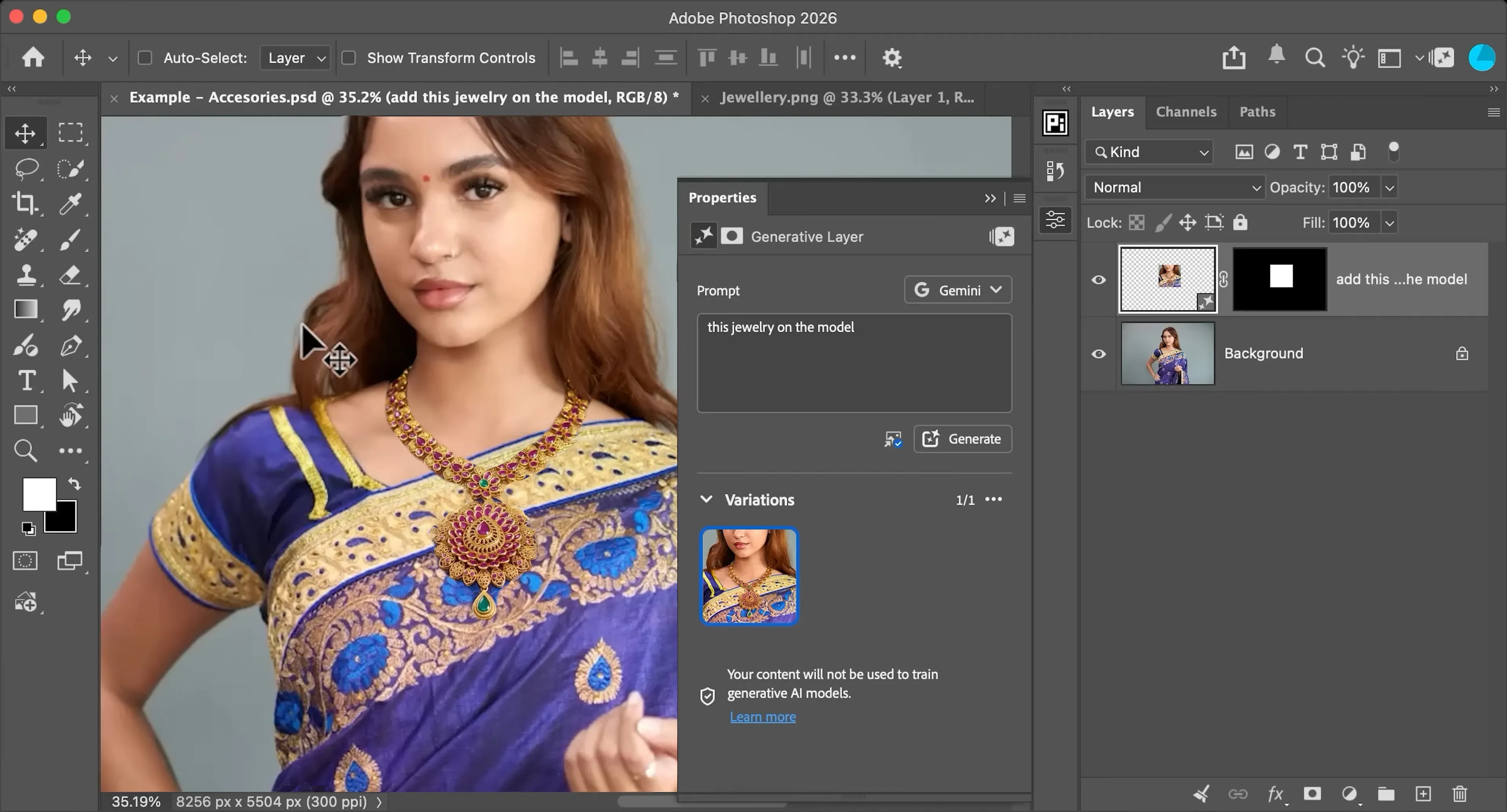 Ergebnis des Anprobierens eines Accessoires mit Photoshop-KI
