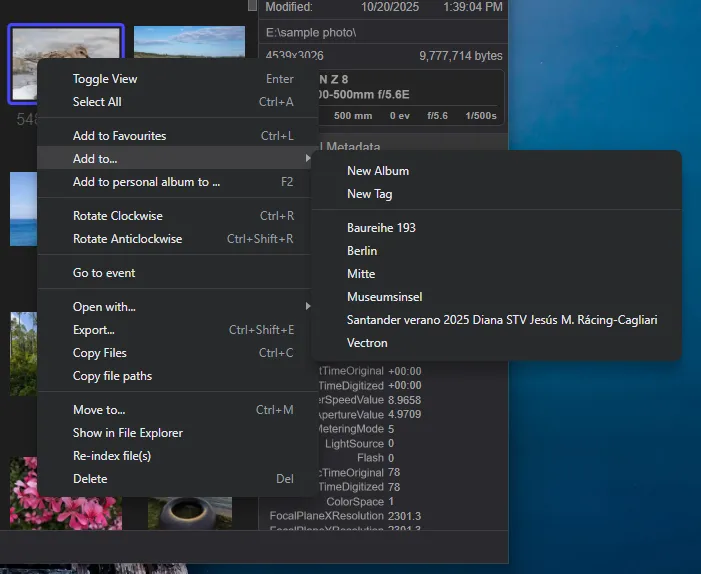 Tonfotos context menu