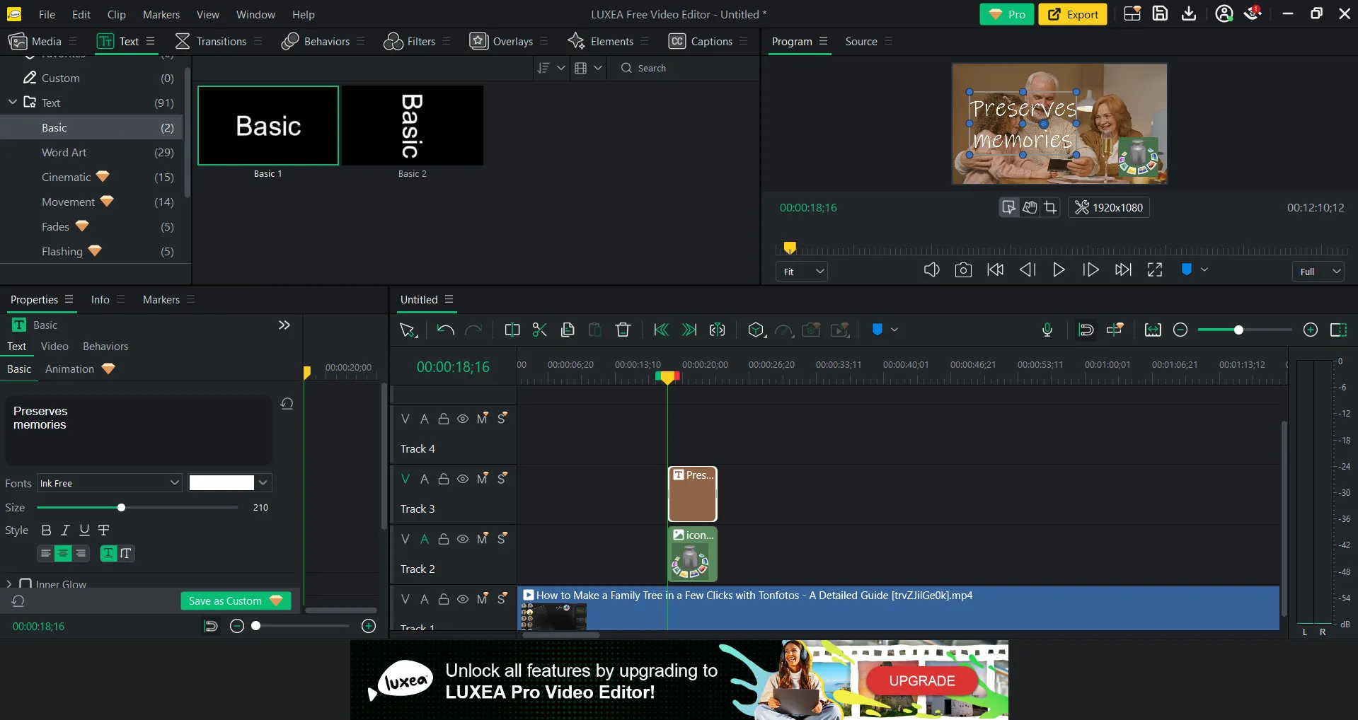Interface et exemple d'édition dans Luxea Free Video Editor