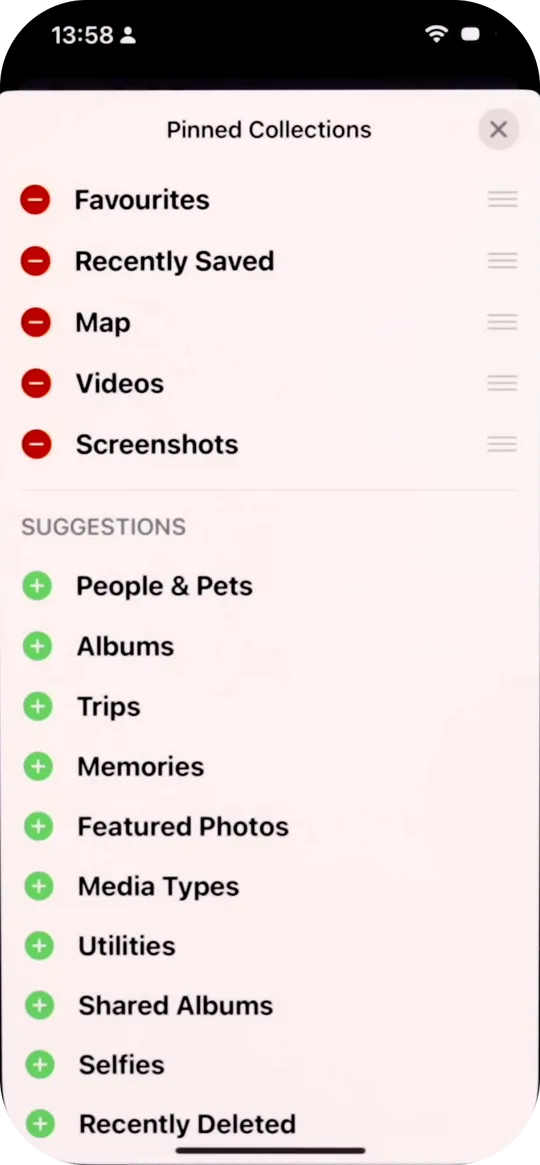 Customize Pinned Collections Sections in iPhone Photos