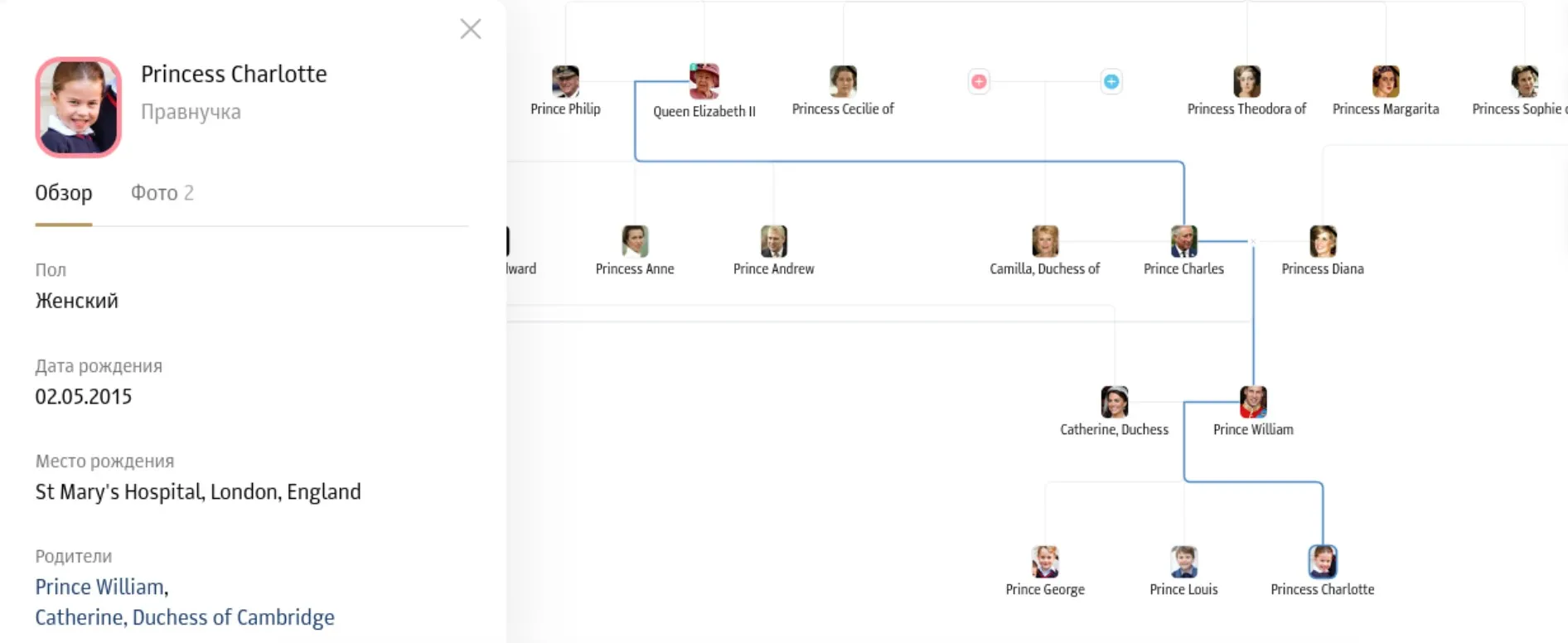 Линия родства принцессы Шарлотты и Королевы Елизаветы