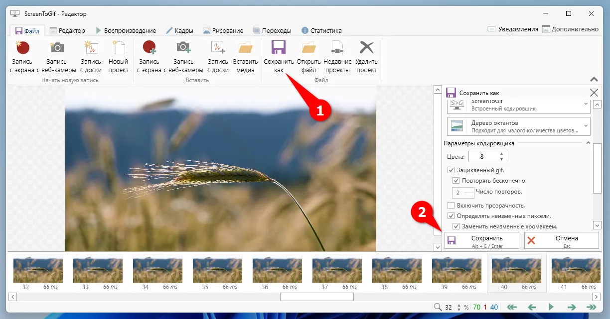 Сохранение GIF-анимации с видео в ScreenToGif