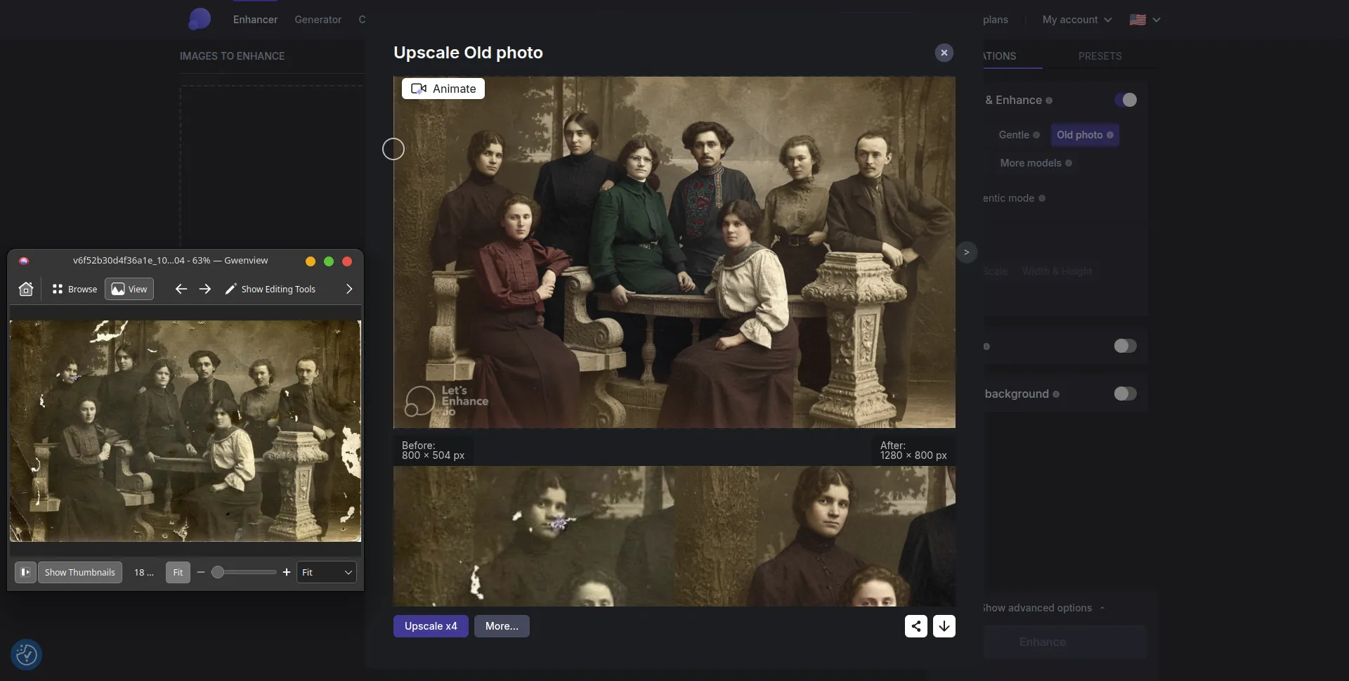 LetsEnhance-Foto Wiederherstellung Beispiel