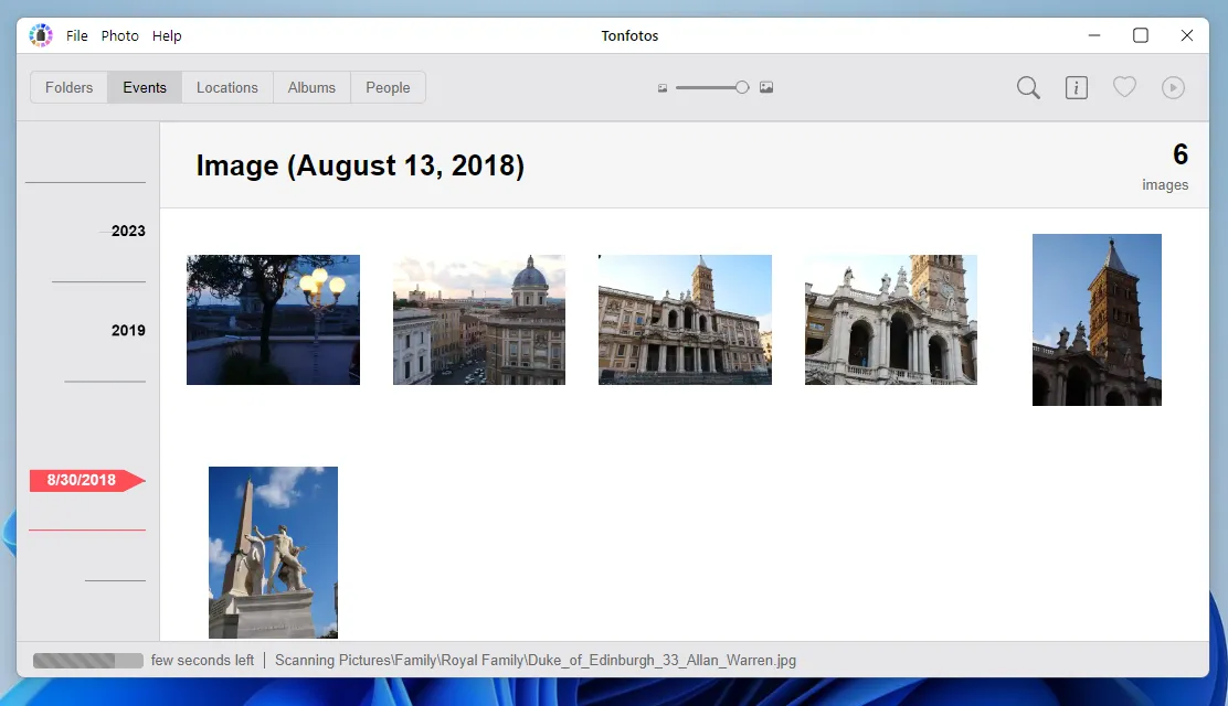 Sort photos in chronological order in Tonfotos