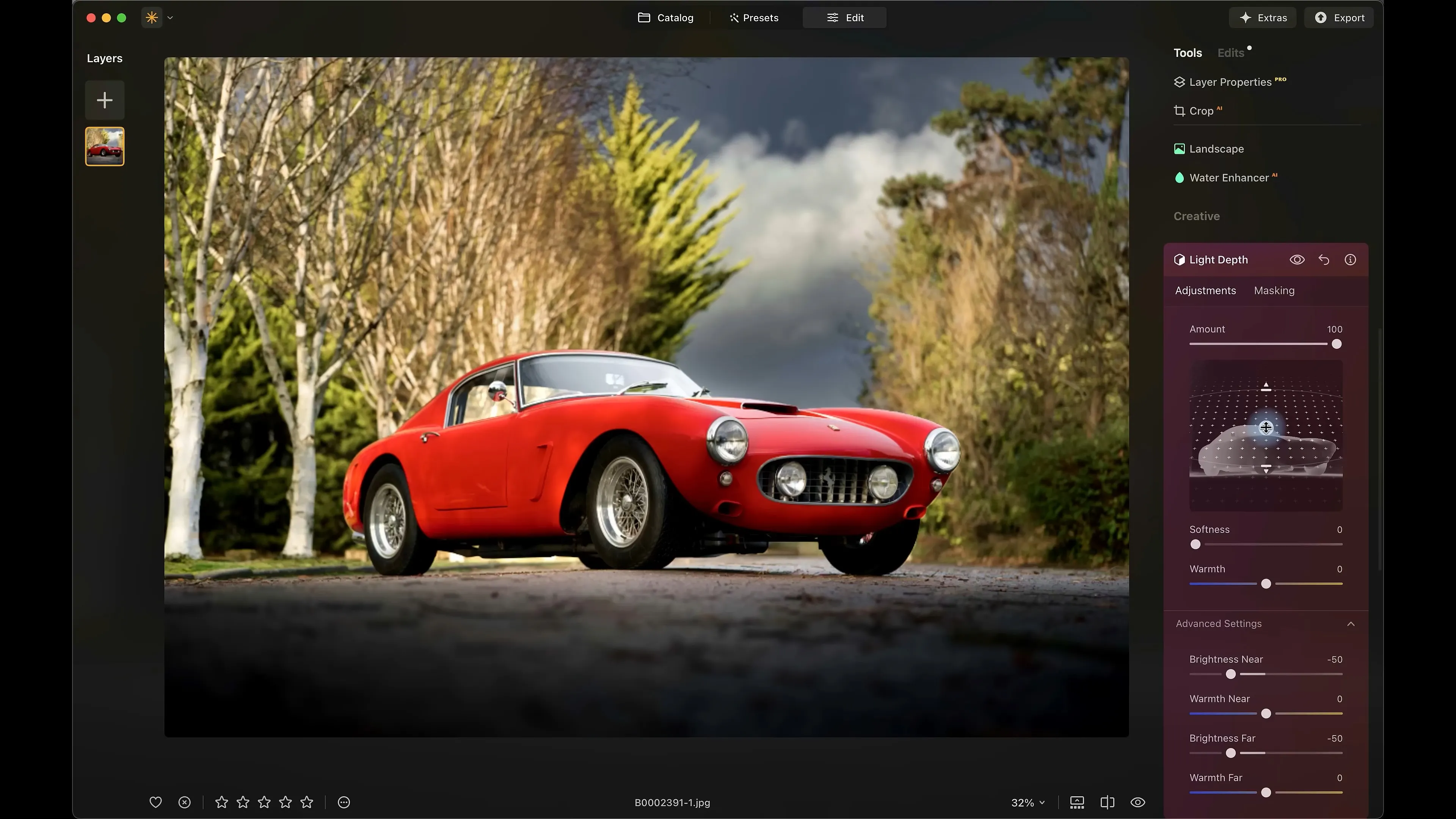 Luminar Neo, an alternative to Adobe Lightroom, offers a user interface.