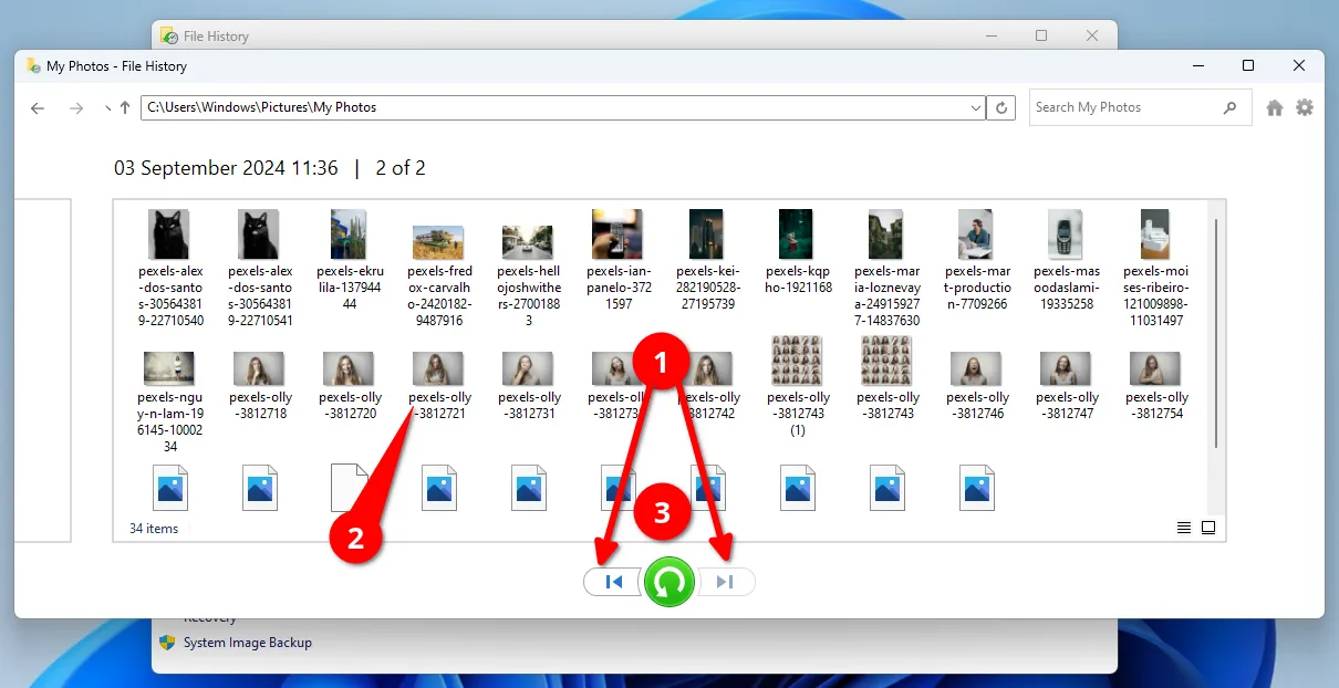 Restaurar copias de seguridad usando el Historial de archivos