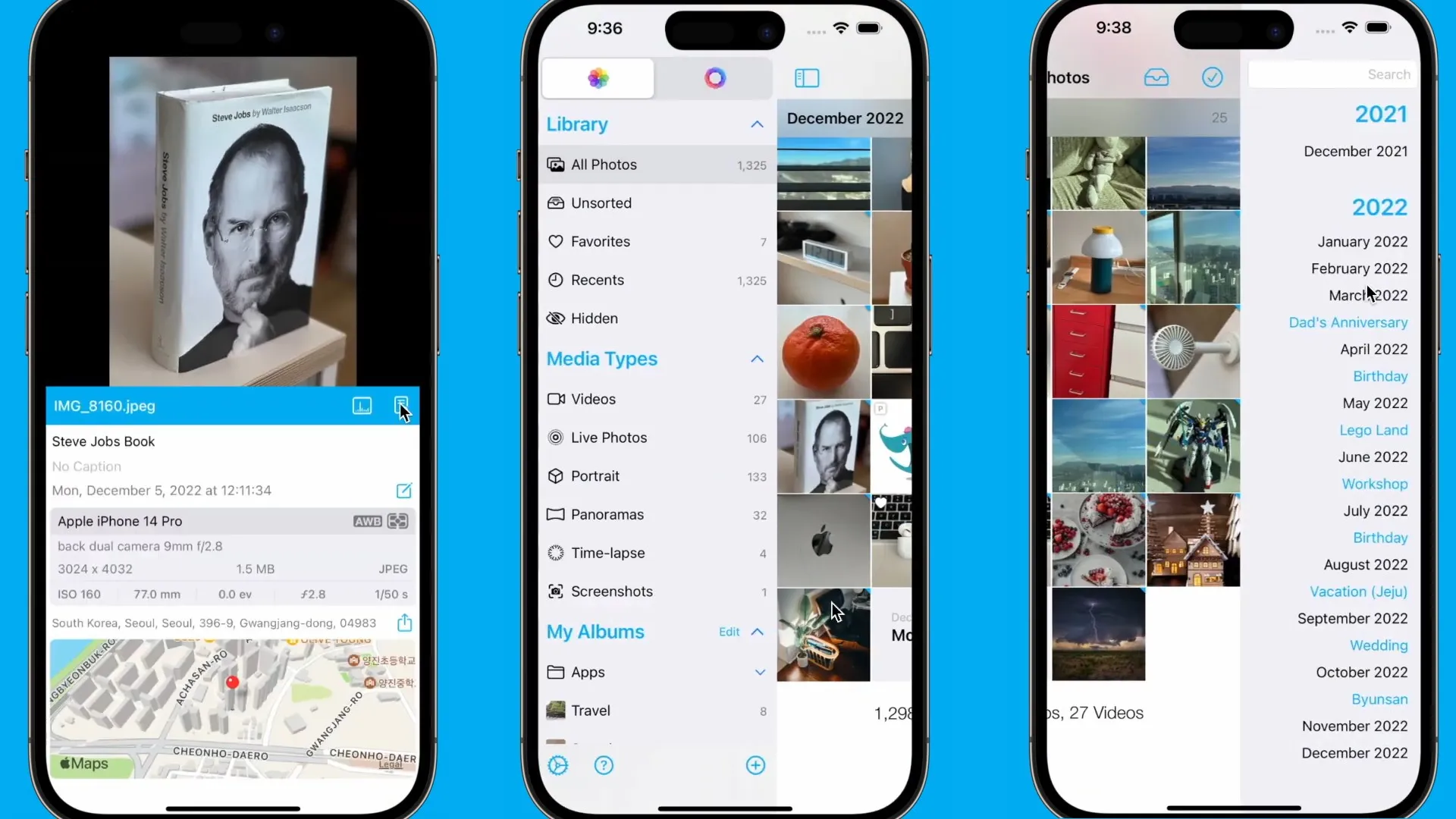 HashPhotos iOS photo organizer interface
