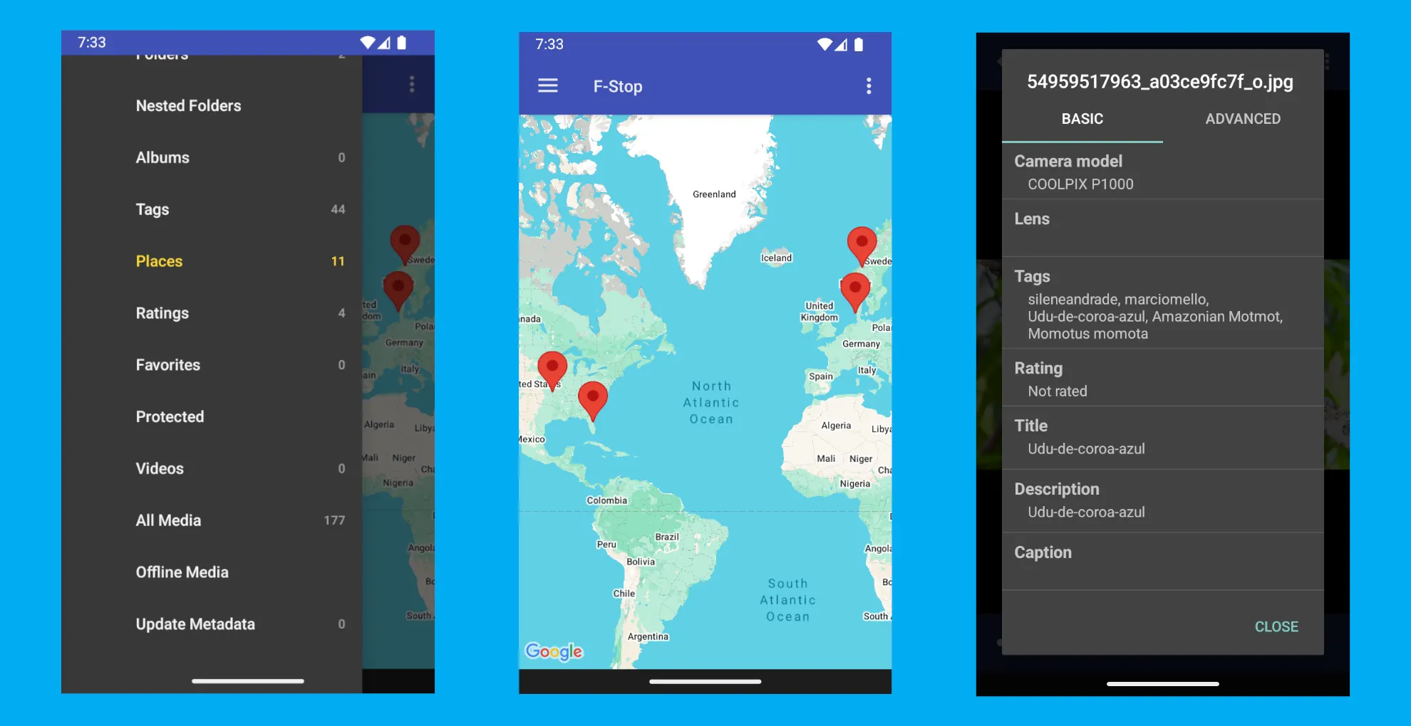 The interface of the F-Stop Media Gallery photo management app