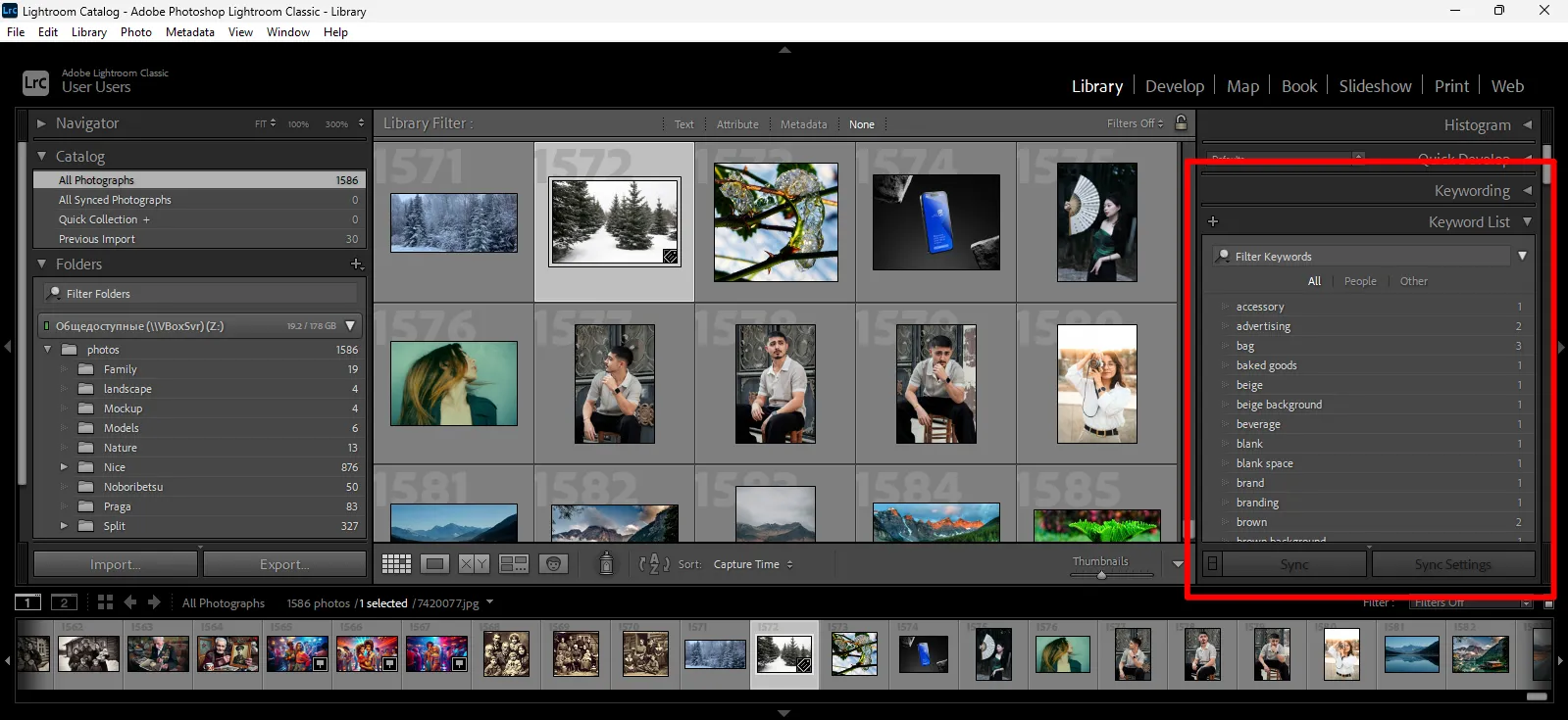 The Lightroom Classic interface and its tag management