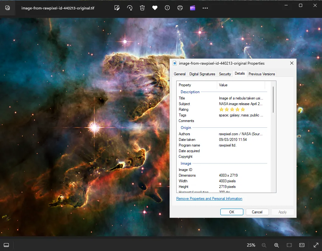 Example of opening a TIFF file in Windows 11