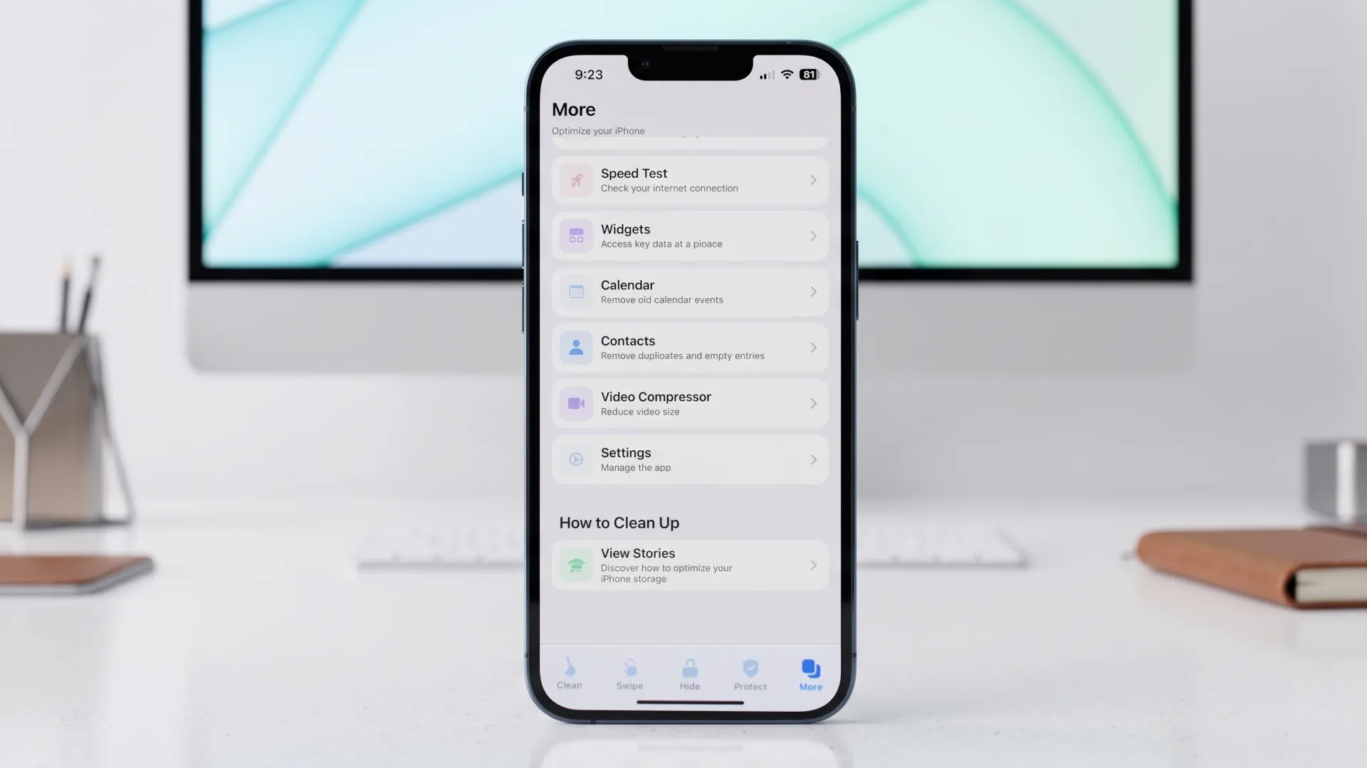 Zusätzliche Optionen für die iPhone-Aufräumung in Cleaner Kit