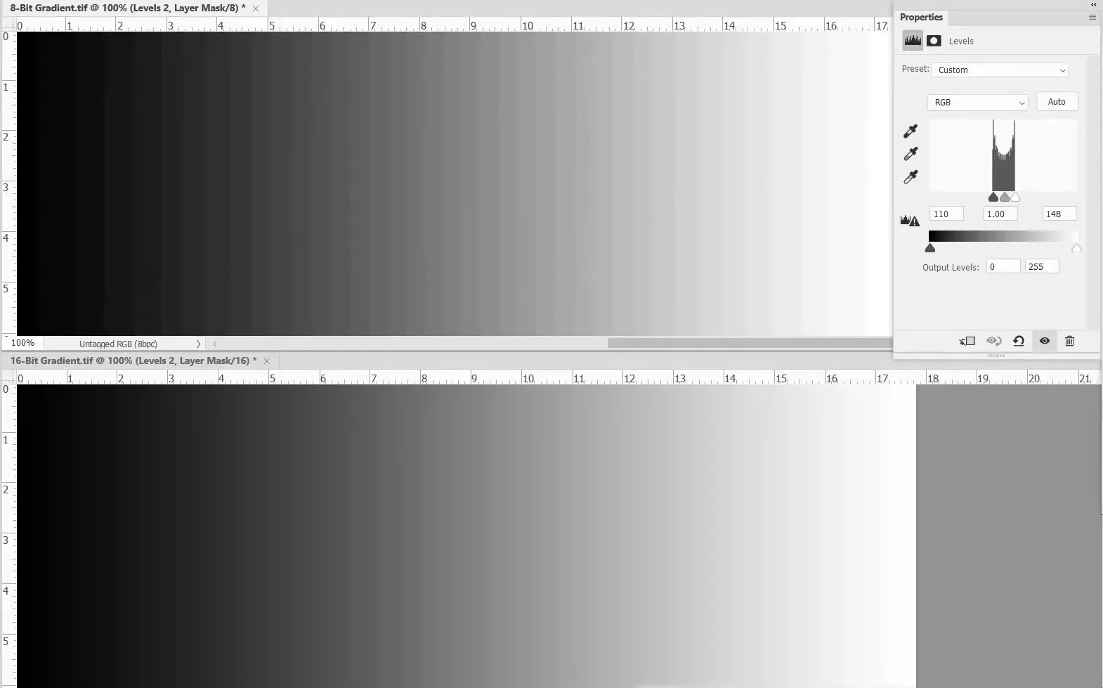 Visualizing the difference between an 8-bit and 16-bit image
