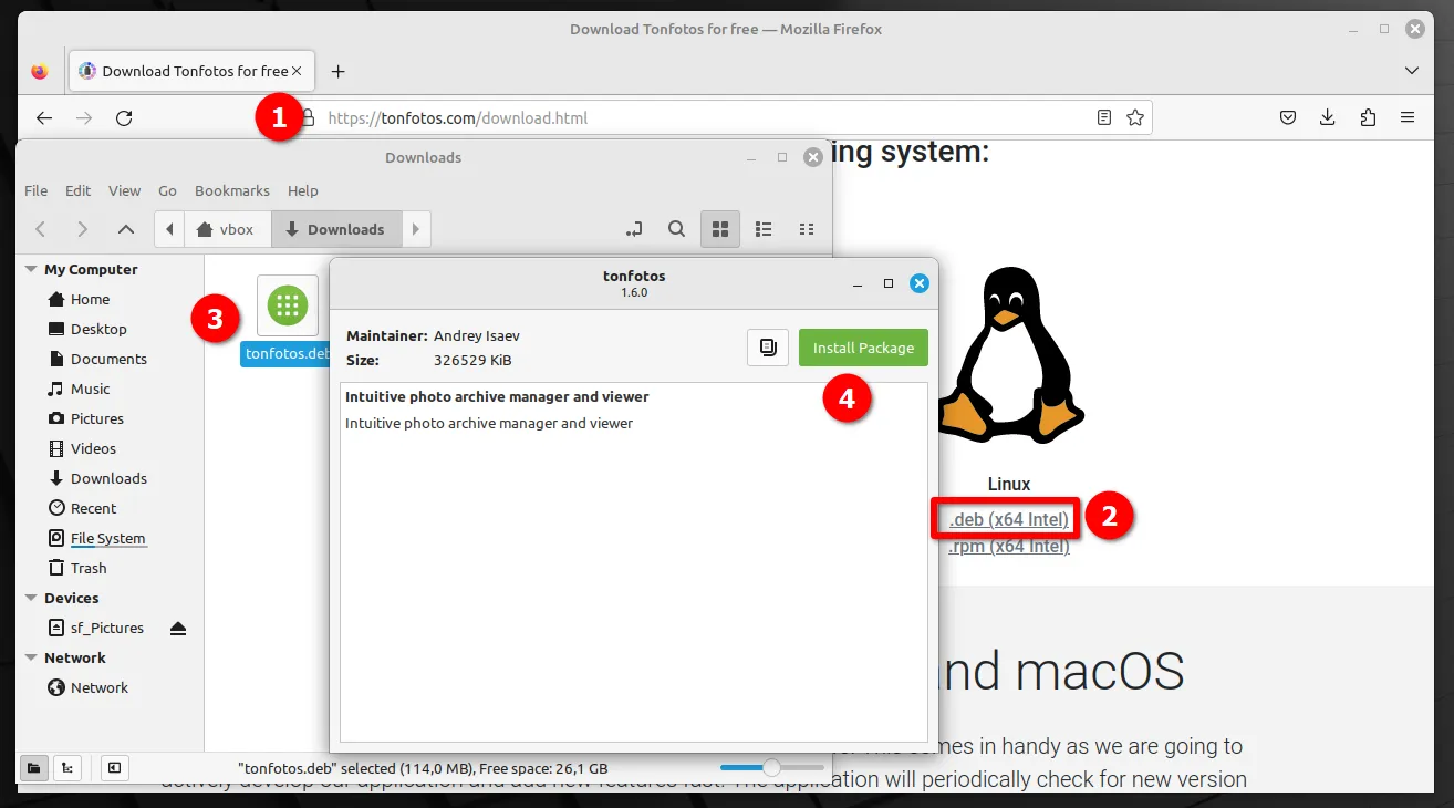 Proceso de instalación de la aplicación Tonfotos en Linux