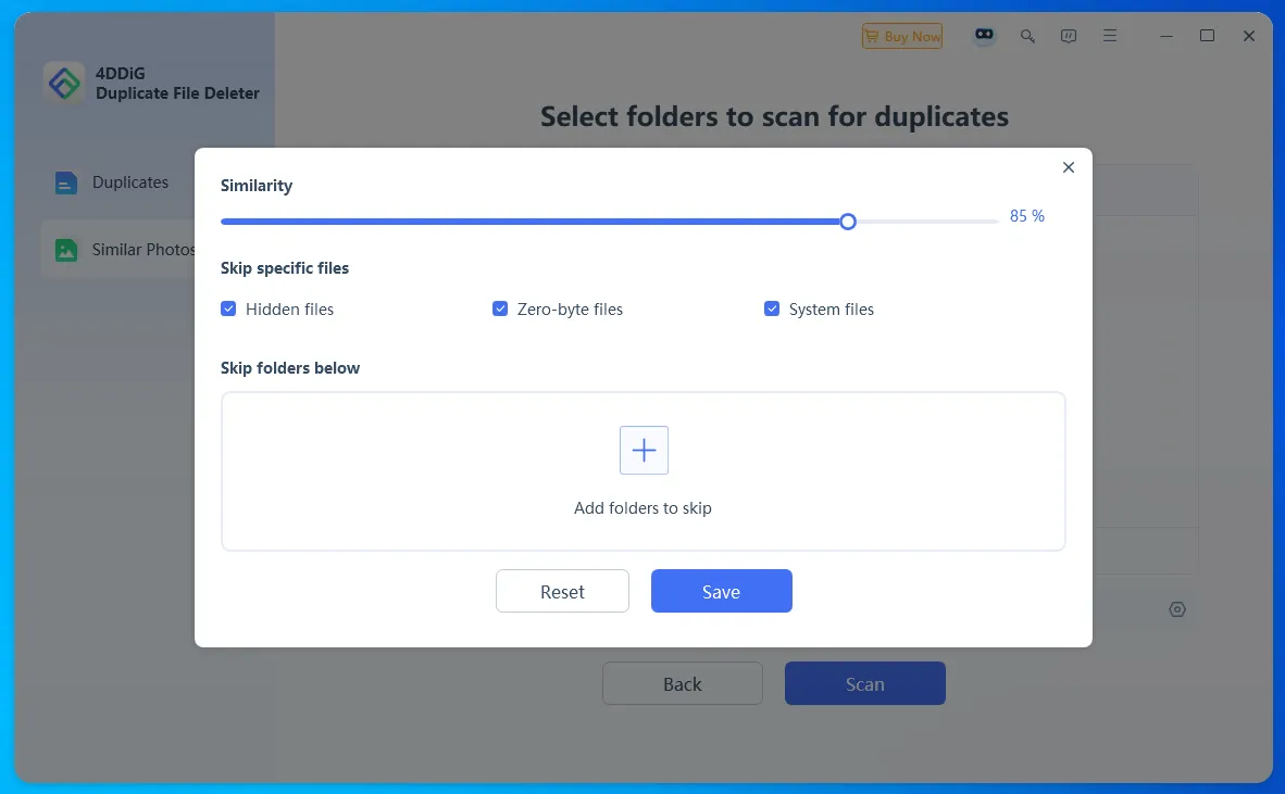 Setting up a search for duplicate photos in 4DDiG Duplicate File Deleter