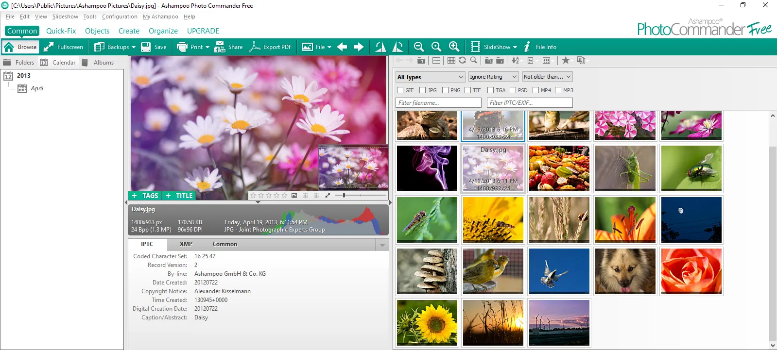 Ashampoo Photo Commander FREE photo manager interface