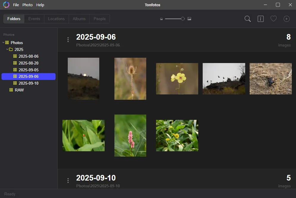 Result of importing photos using Tonfotos
