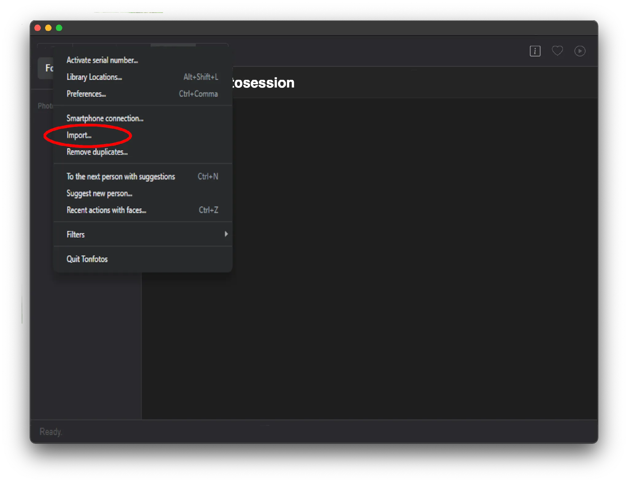 Photo import tool in the main Tonfotos menu