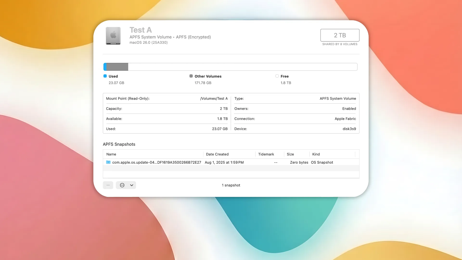 Viewing Local APFS Snapshots in Disk Utility