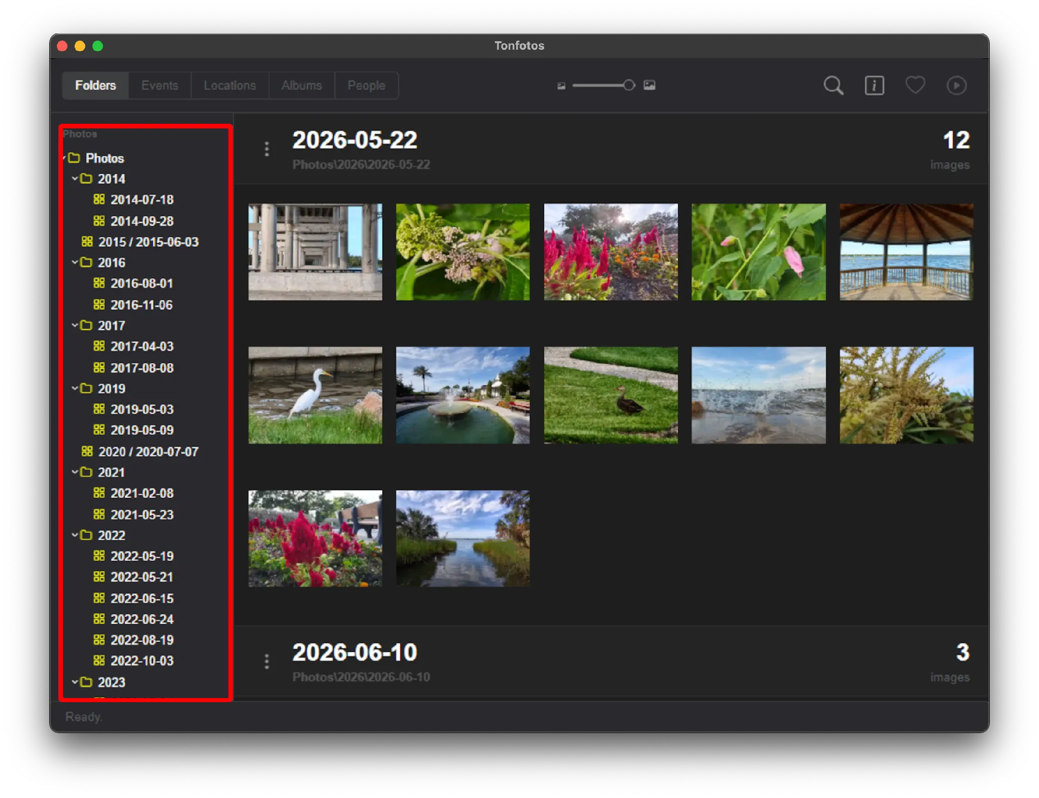 Folder structure after importing photos in Tonfotos